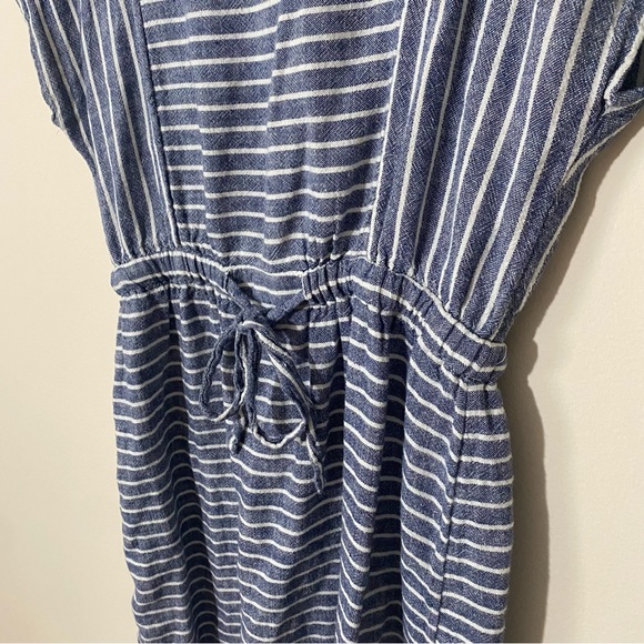 Old Navy Linen Blue and White Striped Draw String Waist Dress S - Picture 2 of 12